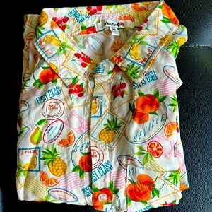 White Collared Button up cropped shirt - very colorful and summer ready!